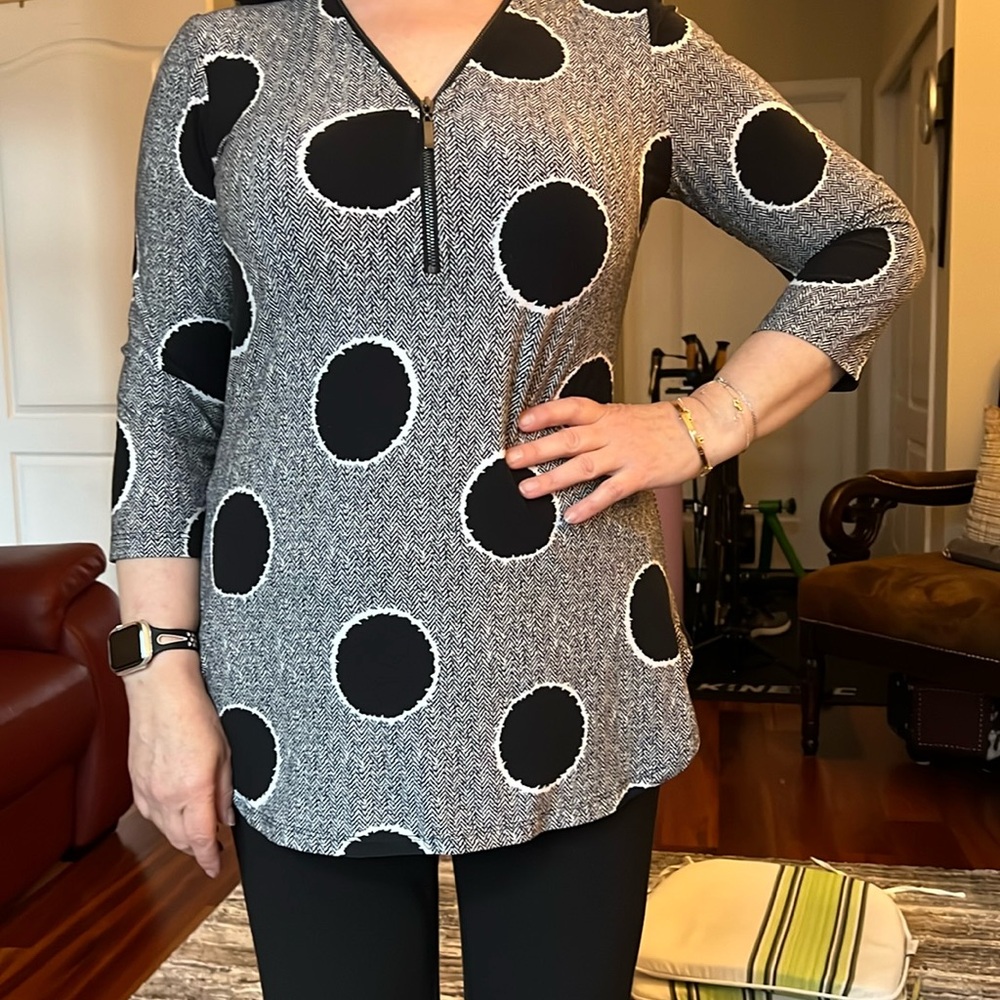 Compli K Black and Gray Polka Dot Top